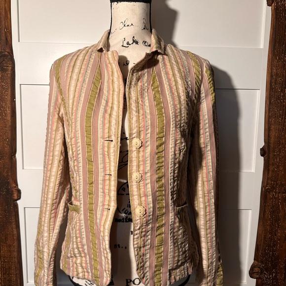Stylish Cabi Women's Green and Pink Striped Jacket | Size 8 | 100% Cotton - Picture 7 of 10